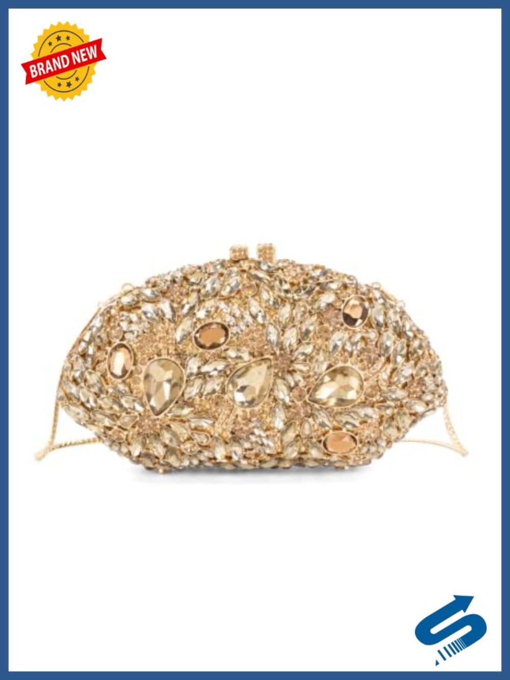Rhinestone Evening Clutch with Chain Hard Case Wedding Prom Bag